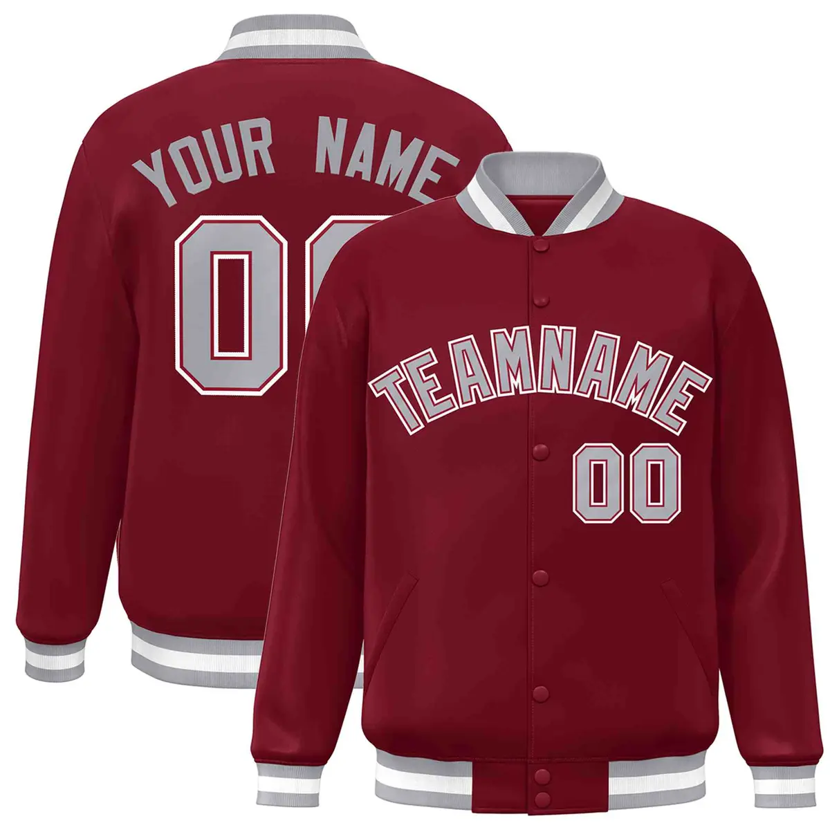Crimson Gray-Crimson Varsity Full-Snap Letterman Jacket