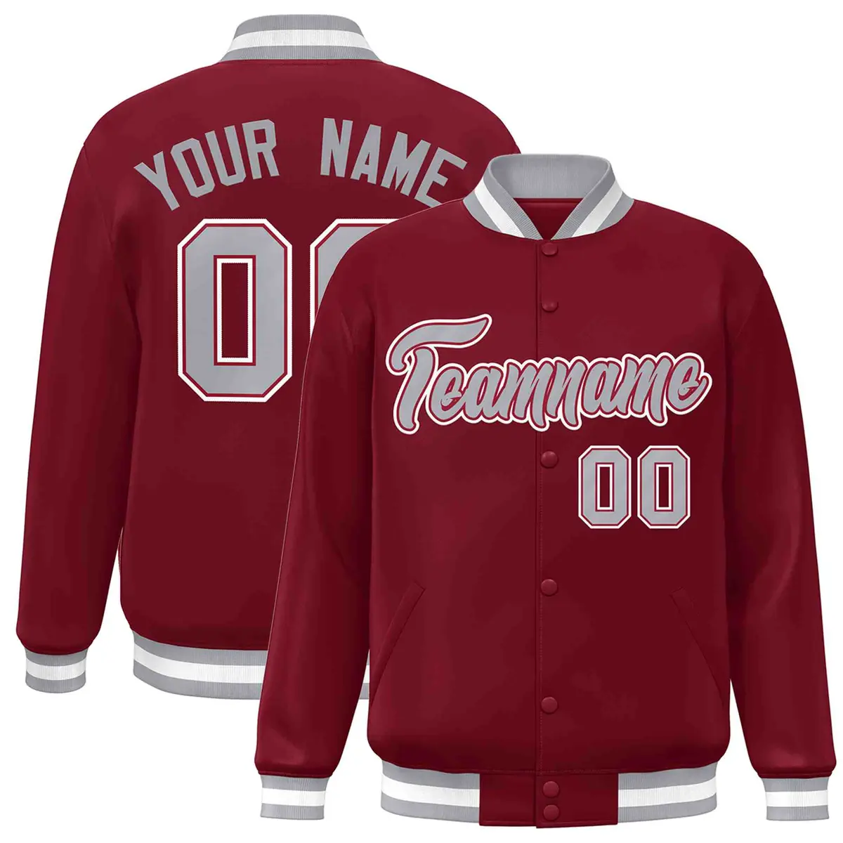 Crimson Gray-Crimson Varsity Full-Snap Letterman Jacket