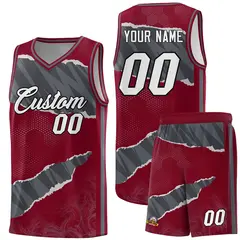 Crimson Gray-Dark Gray Tear Graffiti Basketball Jersey 1