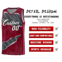 Crimson Gray-Dark Gray Tear Graffiti Basketball Jersey 2