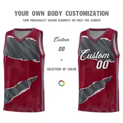 Crimson Gray-Dark Gray Tear Graffiti Basketball Jersey 3