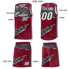 Crimson Gray-Dark Gray Tear Graffiti Basketball Jersey 5