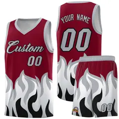 Crimson Gray Flame Hem Fashion Sports Basketball Jersey 1