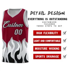 Crimson Gray Flame Hem Fashion Sports Basketball Jersey 2