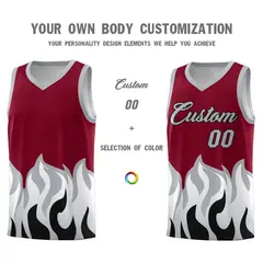 Crimson Gray Flame Hem Fashion Sports Basketball Jersey 3
