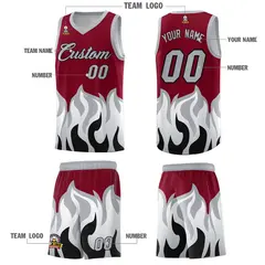 Crimson Gray Flame Hem Fashion Sports Basketball Jersey 5
