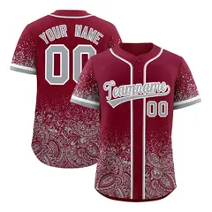 Crimson Gray Floral Gradient Full Button Baseball Jersey 1