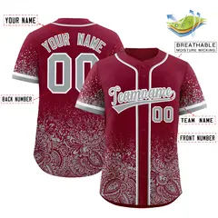 Crimson Gray Floral Gradient Full Button Baseball Jersey 2