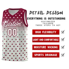 Crimson Gray Gradient Star Pattern Basketball Jersey Sets 2