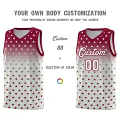Crimson Gray Gradient Star Pattern Basketball Jersey Sets 3