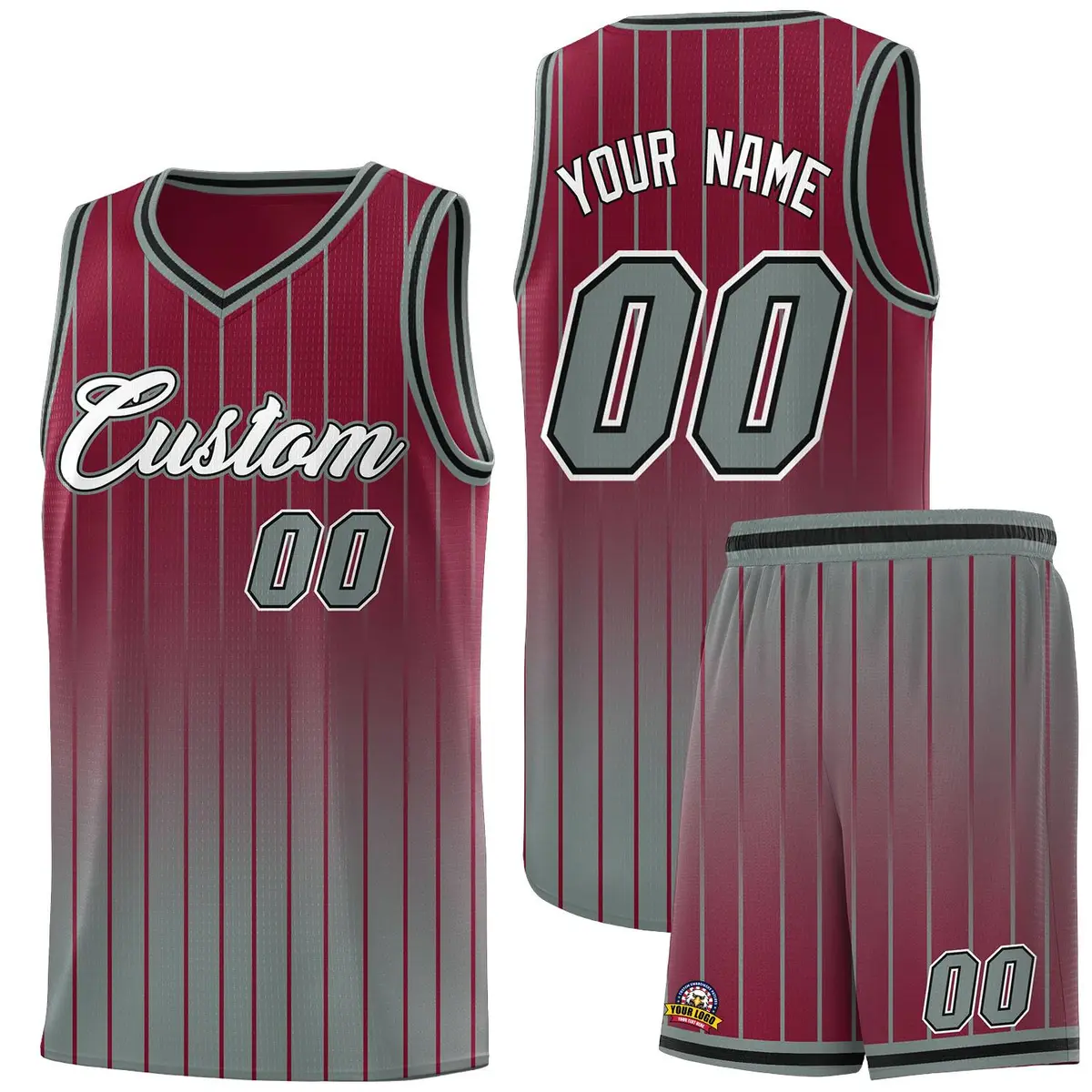 Crimson Gray Gradient Stripe Basketball Jersey