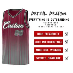 Crimson Gray Gradient Stripe Basketball Jersey 2