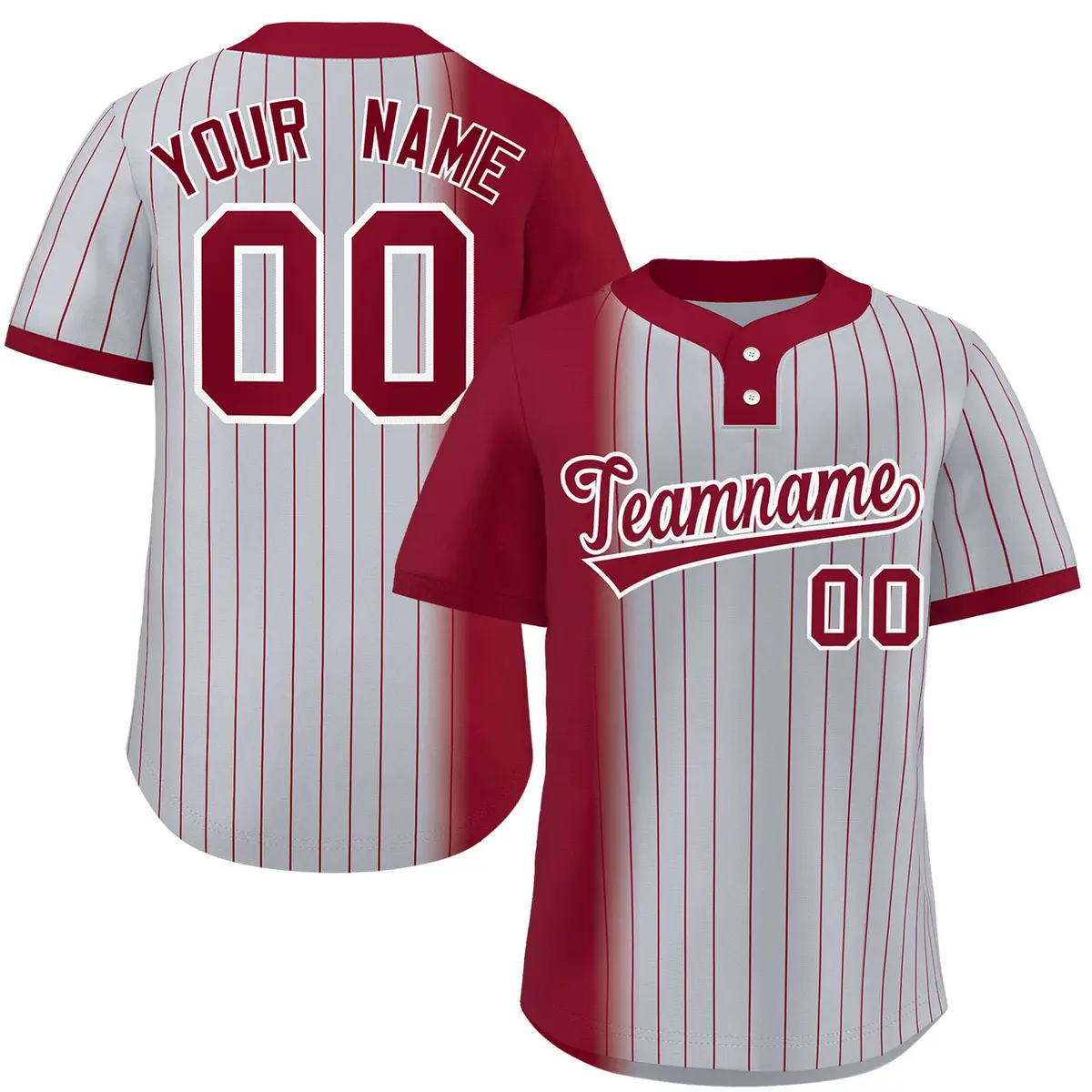 Crimson Gray Gradient Stripe Two-Button Softball Jersey