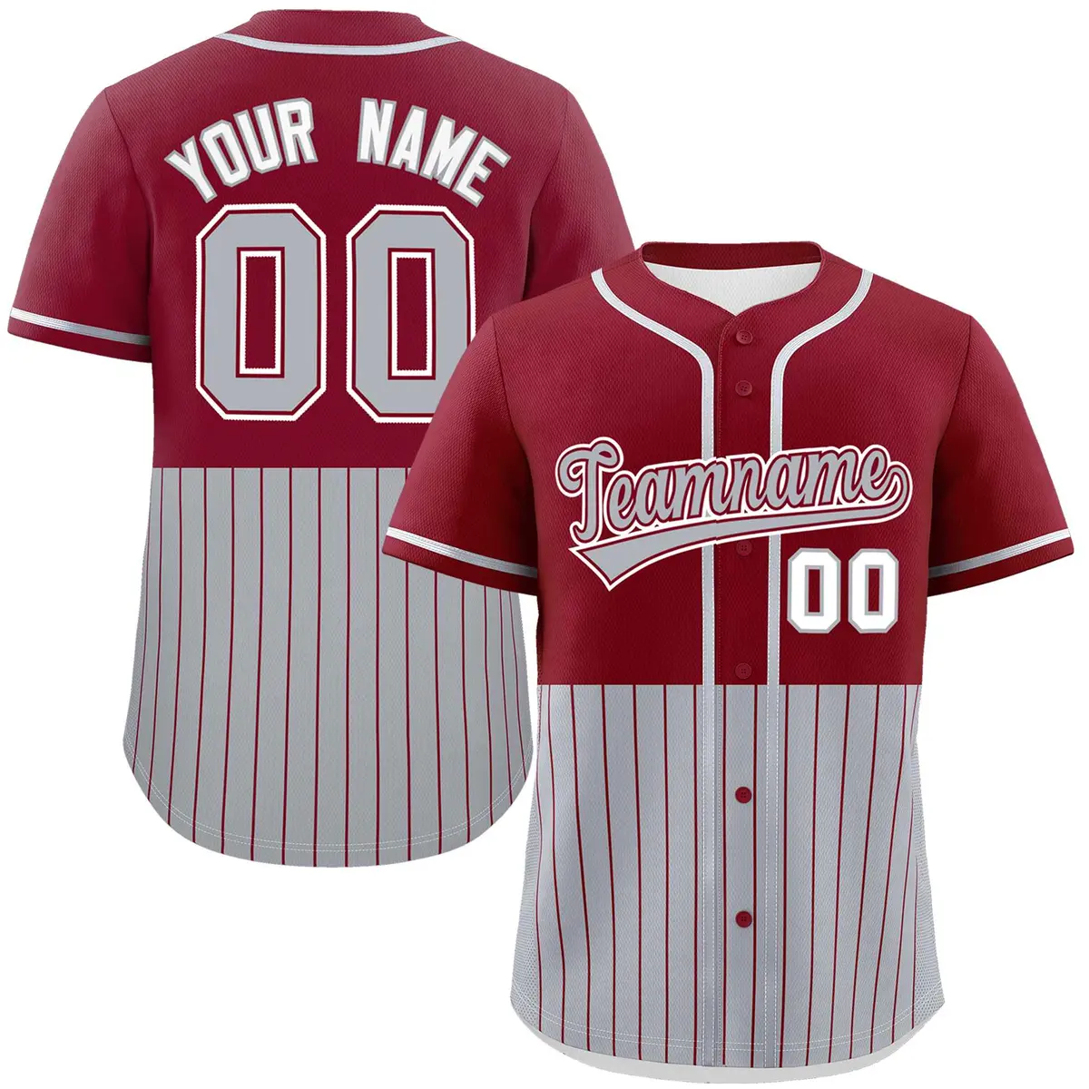 Crimson Gray Half Stripe Authentic Baseball Jersey