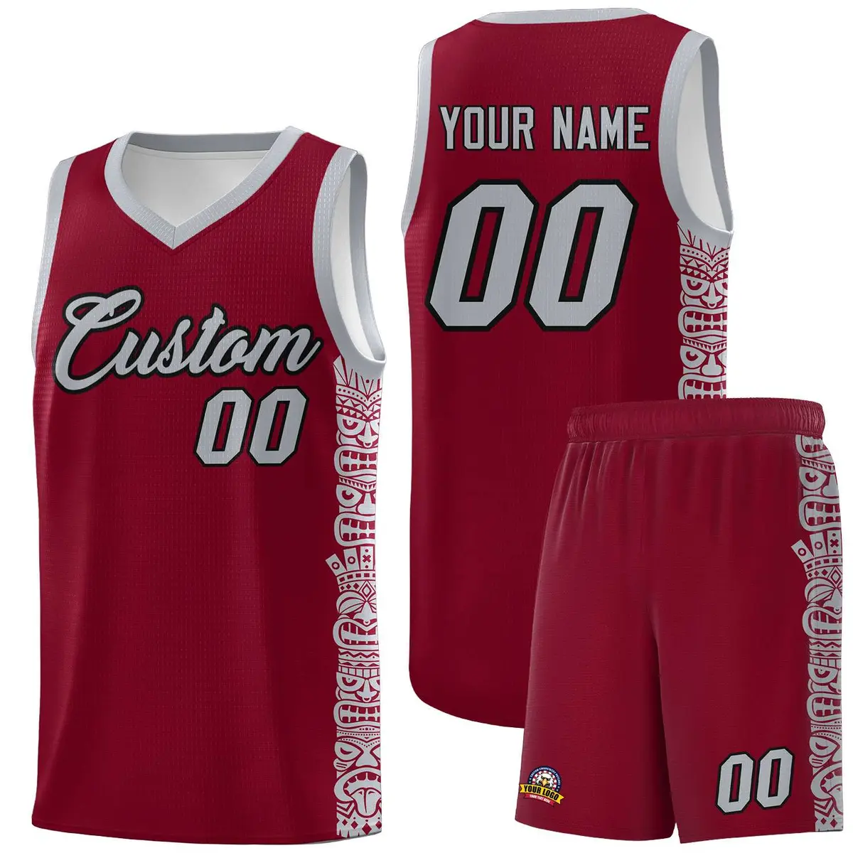 Crimson Gray Indians Pattern Basketball Jersey