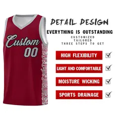 Crimson Gray Indians Pattern Basketball Jersey 2