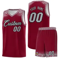Crimson Gray Indians Print Sports Basketball Uniform Jersey 1