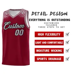 Crimson Gray Indians Print Sports Basketball Uniform Jersey 2