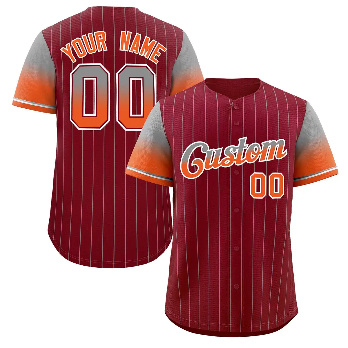 Crimson Gray Orange-White Stripe Gradient Baseball Jersey