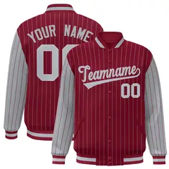 Crimson Gray Pinstripe Raglan Varsity Letterman Baseball Jacket 1