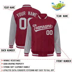Crimson Gray Pinstripe Raglan Varsity Letterman Baseball Jacket 2