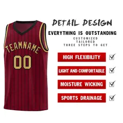 Crimson Gray Pinstripe Retro Uniform Basketball Jersey 2