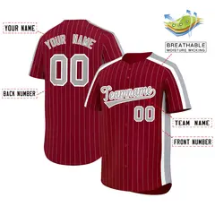 Crimson Gray Pinstripe Two-tone Side Baseball Jersey 2