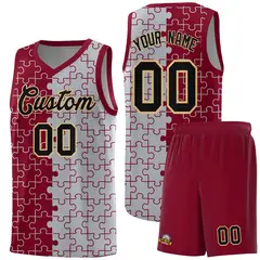 Crimson Gray Puzzle Pattern Splid Basketball Kits