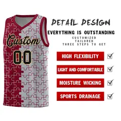 Crimson Gray Puzzle Pattern Splid Basketball Kits 2