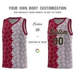 Crimson Gray Puzzle Pattern Splid Basketball Kits 3