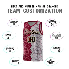 Crimson Gray Puzzle Pattern Splid Basketball Kits 4