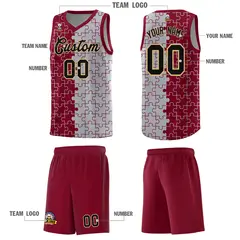 Crimson Gray Puzzle Pattern Splid Basketball Kits 5