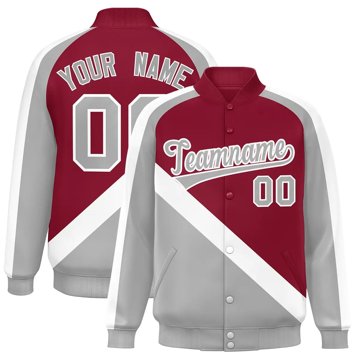 Crimson Gray Raglan Varsity Letterman Baseball Jacket