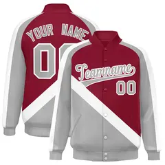 Crimson Gray Raglan Varsity Letterman Baseball Jacket 1