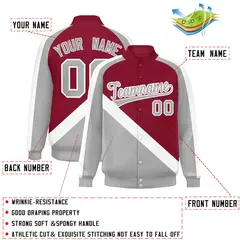 Crimson Gray Raglan Varsity Letterman Baseball Jacket 2
