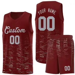 Crimson Gray Scratches Pattern Basketball Jersey 1