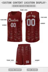 Crimson Gray Scratches Pattern Basketball Jersey 2
