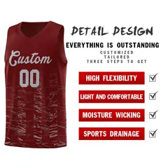 Crimson Gray Scratches Pattern Basketball Jersey 4