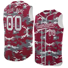 Crimson Gray Silver Camo Sleeveless Baseball Jersey