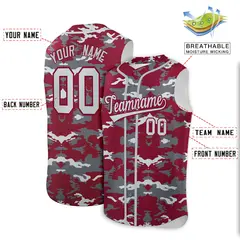 Crimson Gray Silver Camo Sleeveless Baseball Jersey 2