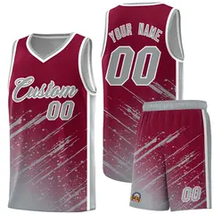 Crimson Gray Splash Pattern Basketball Uniforms