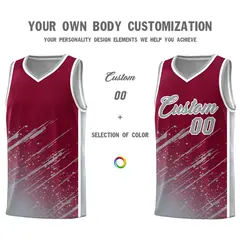 Crimson Gray Splash Pattern Basketball Uniforms 3