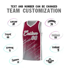 Crimson Gray Splash Pattern Basketball Uniforms 4