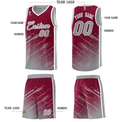 Crimson Gray Splash Pattern Basketball Uniforms 5