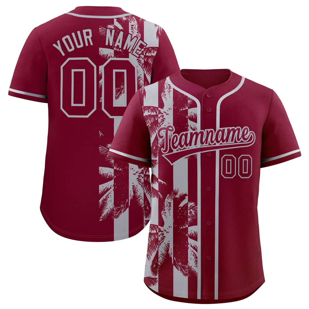 Crimson Gray Split Coconut Tree Baseball Jersey