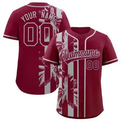 Crimson Gray Split Coconut Tree Baseball Jersey 1