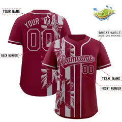 Crimson Gray Split Coconut Tree Baseball Jersey 2