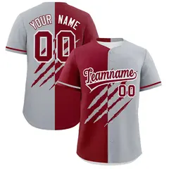 Crimson Gray Tiger Claw Scratch Split Baseball Jersey 1