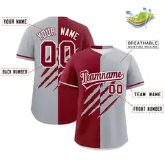 Crimson Gray Tiger Claw Scratch Split Baseball Jersey 2