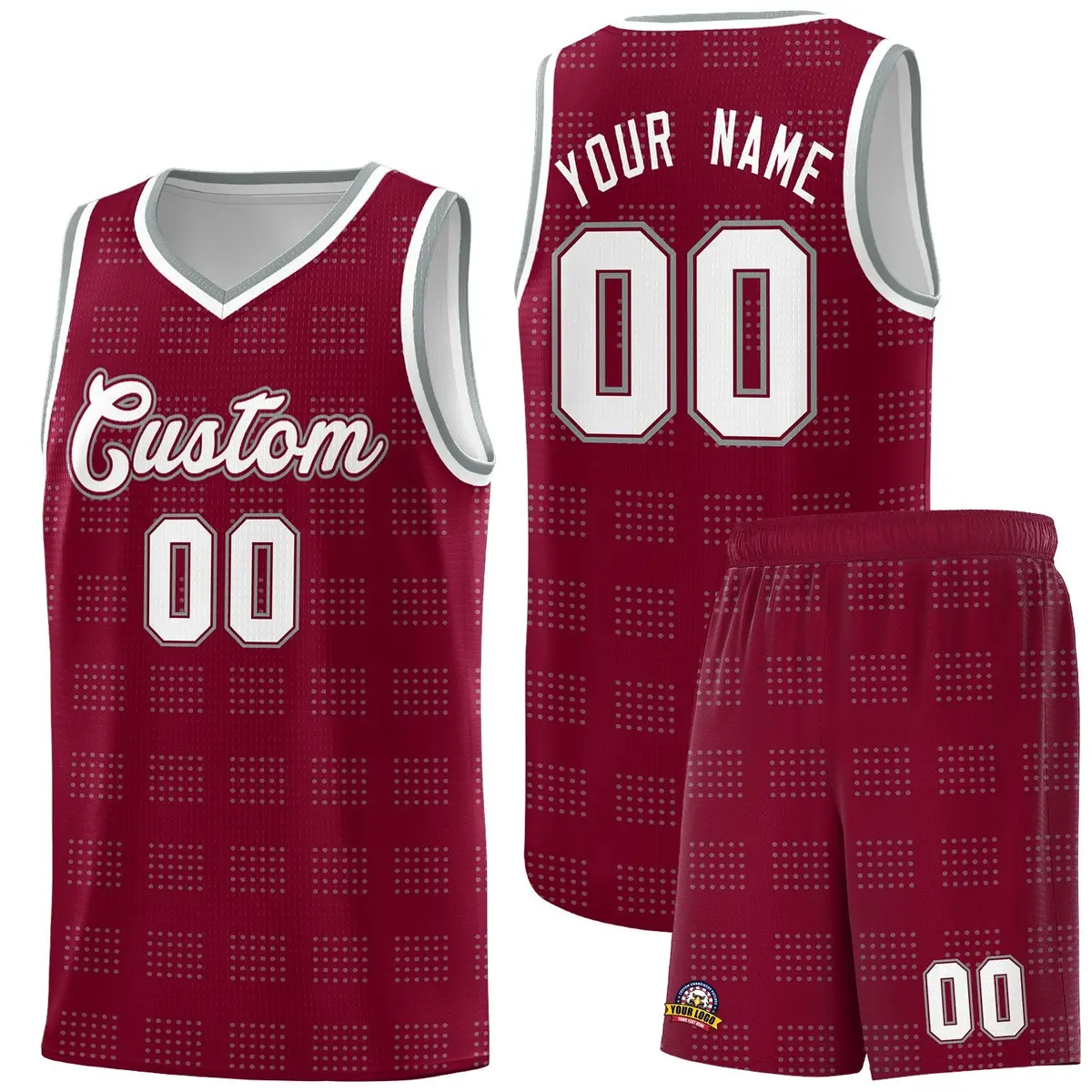 Crimson Gray Trailblazer Dot Pattern Basketball Jersey